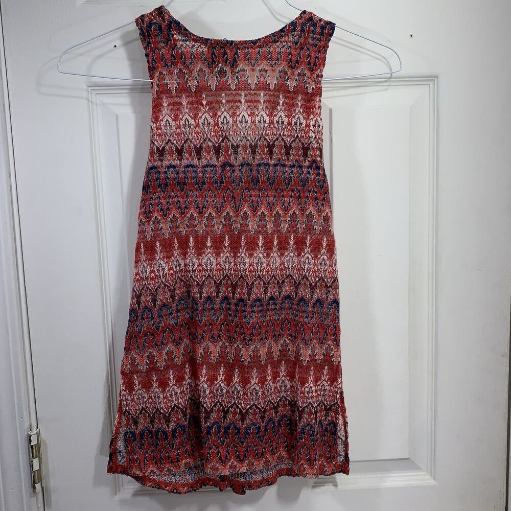 Miss Understood Vest Womens Large Red Blue Ikat Knit Open Front Sleeveless - Picture 5 of 8